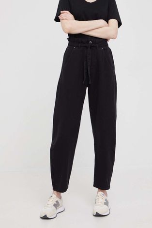 United Colors of Benetton pantaloni de bumbac femei, culoarea negru, drept, high waist