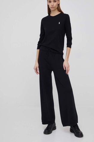 United Colors of Benetton pantaloni de bumbac femei, culoarea negru, neted