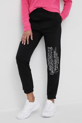Lacoste pantaloni de trening femei, culoarea negru, cu imprimeu
