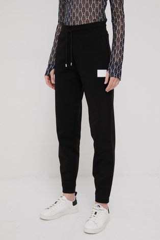 Hugo pantaloni de bumbac femei, culoarea negru, melanj