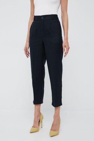 Plátěné kalhoty United Colors of Benetton dámské, černá barva, jednoduché, high waist