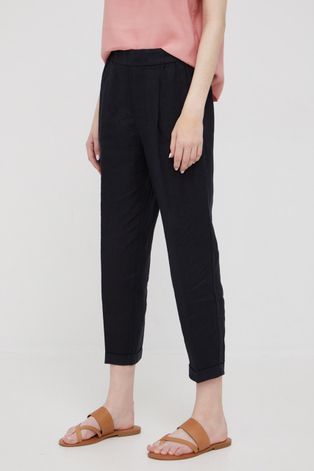 Plátěné kalhoty United Colors of Benetton dámské, černá barva, jednoduché, high waist