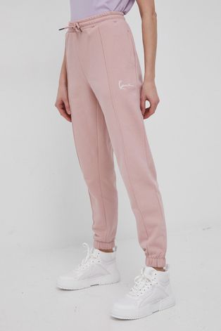 Karl Kani pantaloni femei, culoarea roz, neted