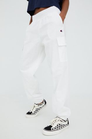 Pamučne hlače Champion za žene, boja: bijela, glatki materijal