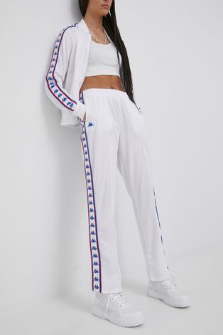 Kappa pantaloni de trening femei, culoarea alb, cu imprimeu