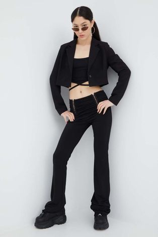 Sixth June spodnie damskie kolor czarny dzwony medium waist