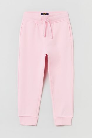 OVS spodnie dresowe dziecięce kolor różowy gładkie
