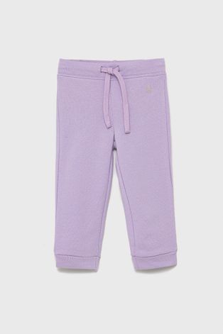 Детски памучен панталон United Colors of Benetton в лилаво с изчистен дизайн