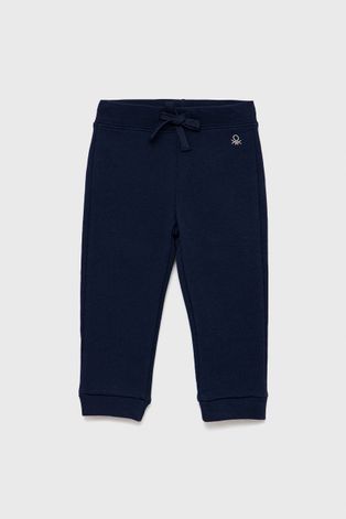 Детские хлопковые брюки United Colors of Benetton цвет синий гладкие