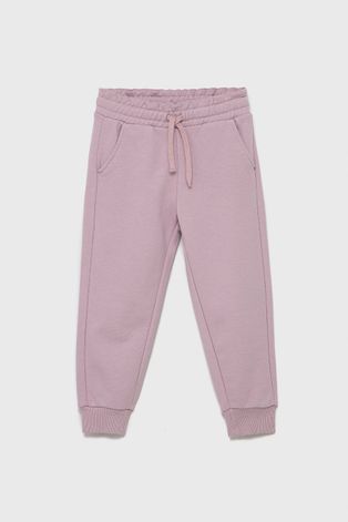 Детски памучен панталон United Colors of Benetton в розово с изчистен дизайн