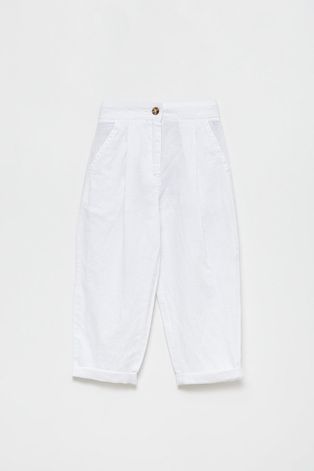 United Colors of Benetton spodnie z domieszką lnu dziecięce kolor biały gładkie
