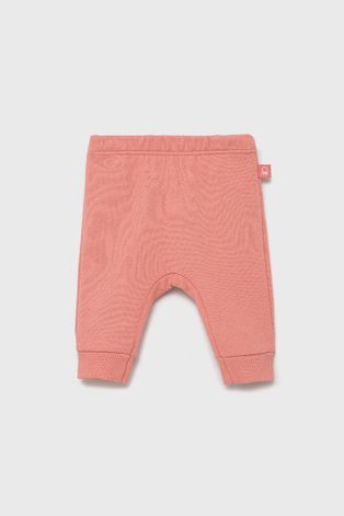 Детски памучен панталон United Colors of Benetton в розово с изчистен дизайн