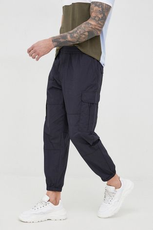 Armani Exchange spodnie dresowe bawełniane męskie kolor granatowy gładkie