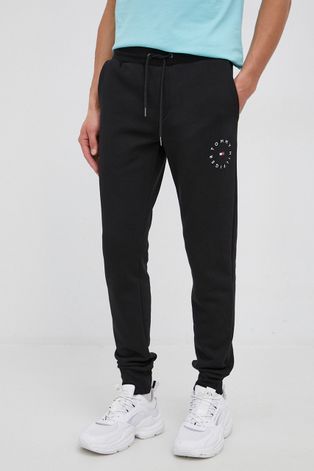 Kalhoty Tommy Hilfiger pánské, černá barva, s potiskem