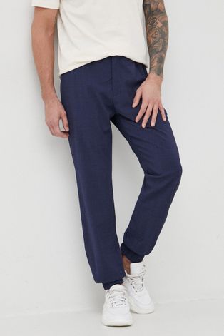 Emporio Armani pantaloni de lana barbati, culoarea albastru marin, jogger