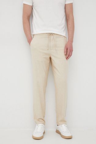 Παντελόνι με λινό μείγμα Selected Homme χρώμα: μπεζ