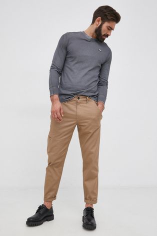 Bavlnené nohavice G-Star Raw pánske, hnedá farba, strih chinos