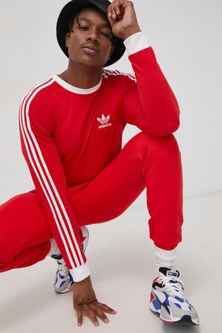 Панталон adidas Originals мъжки в червено с изчистен дизайн
