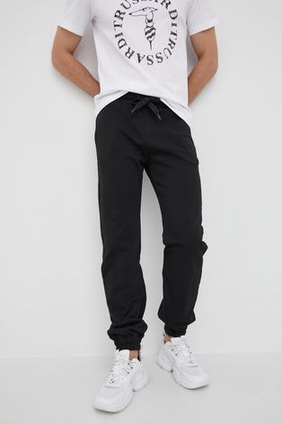 Trussardi spodnie bawełniane męskie kolor czarny gładkie