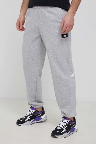 Nohavice adidas Performance pánske, šedá farba, s potlačou