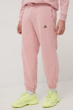 Pamučne hlače adidas za muškarce, boja: ružičasta, s tiskom