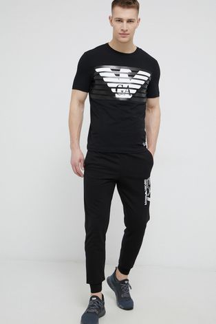 Хлопковые брюки EA7 Emporio Armani мужские цвет чёрный с аппликацией