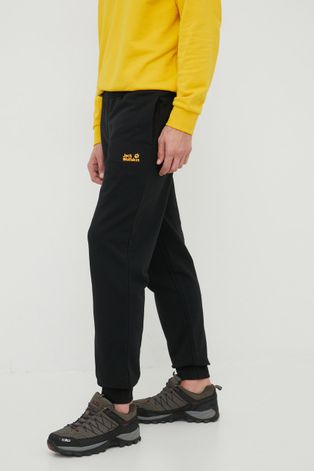 Jack Wolfskin spodnie dresowe bawełniane męskie kolor czarny z nadrukiem