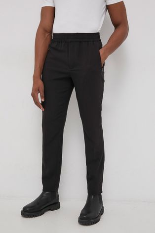 Kalhoty Bruuns Bazaar Charlie Eddie pánské, černá barva, přiléhavé