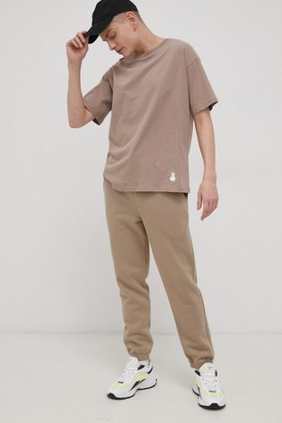 Βαμβακερό παντελόνι OCAY ανδρικό, χρώμα: μπεζ