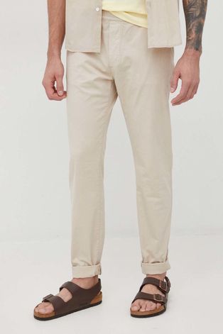 s.Oliver spodnie męskie kolor beżowy w fasonie chinos
