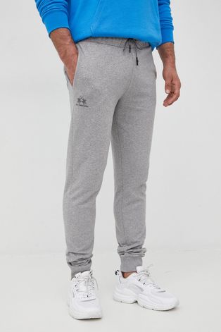 Памучен спортен панталон La Martina мъжко в сиво с изчистен дизайн