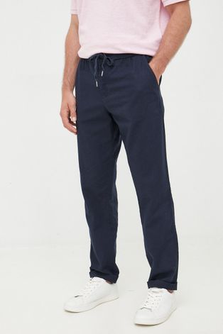Lanene hlače Lindbergh za muškarce, boja: tamno plava, chinos kroj
