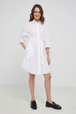 Armani Exchange rochie din bumbac culoarea alb, mini, drept