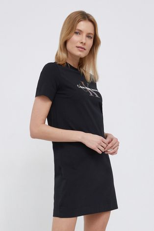 Bavlněné šaty Calvin Klein Jeans černá barva, mini, jednoduché