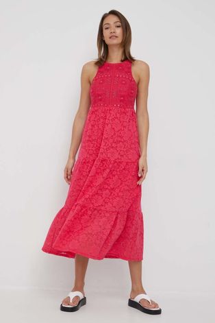 Šaty Desigual ružová farba, maxi, áčkový strih