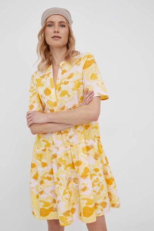 Pamučna haljina Vero Moda boja: žuta, mini, širi se prema dolje