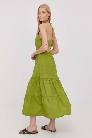 Памучна рокля Patrizia Pepe в зелено дълъг модел разкроен модел