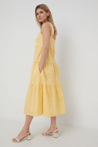 Pamučna haljina Patrizia Pepe boja: žuta, midi, širi se prema dolje