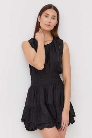 Patrizia Pepe sukienka z domieszką lnu kolor czarny mini rozkloszowana