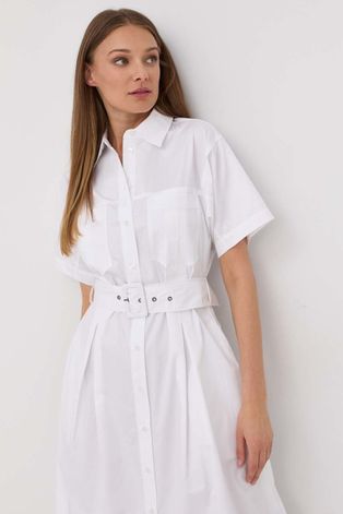 Pamučna haljina Guess boja: bijela, mini, širi se prema dolje
