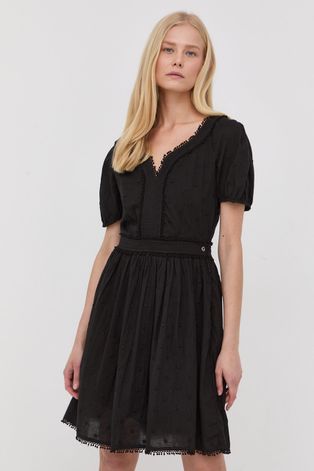 Pamučna haljina Guess boja: crna, mini, širi se prema dolje