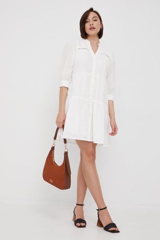 Pamučna haljina Y.A.S boja: bijela, mini, širi se prema dolje