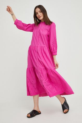 Y.A.S sukienka bawełniana kolor różowy maxi rozkloszowana