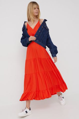 Y.A.S rochie culoarea portocaliu, maxi, evazati