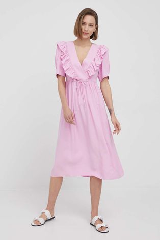 Y.A.S sukienka kolor różowy midi rozkloszowana