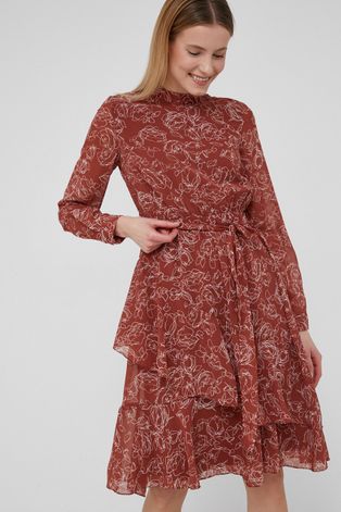 Haljina Vero Moda boja: smeđa, mini, širi se prema dolje