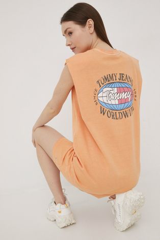 Tommy Jeans rochie din bumbac culoarea portocaliu, mini, oversize