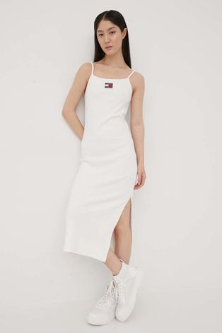 Сукня Tommy Jeans колір білий midi облягаюча