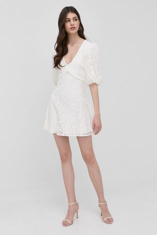 Bardot ruha fehér, mini, harang alakú