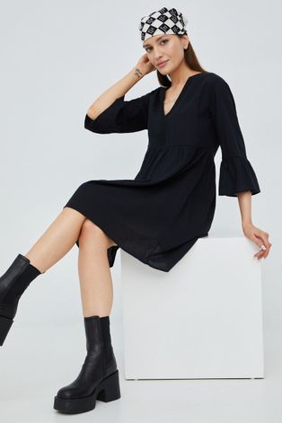 Pamučna haljina JDY boja: crna, mini, širi se prema dolje